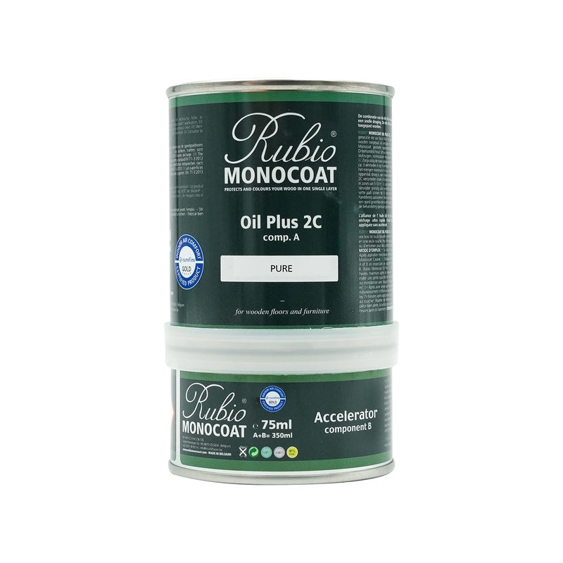 Rubio Monocoat Oil Plus 2C  350 Milliliters  Pure  Interior Wood Stain And Finish  Food Safe  Easy One-Coat  Linseed Oil  Plant Based  Voc/Solvent Free  Furniture & Flooring Hardwax Oil - Image 1