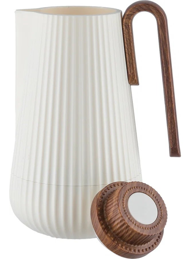 Glory Thermos, 1 liter, wooden handle, glass interior, pusher - wooden beige - Image 4