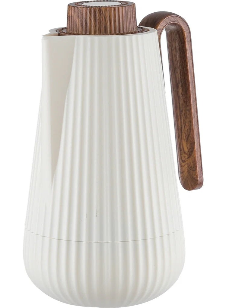 Glory Thermos, 1 liter, wooden handle, glass interior, pusher - wooden beige - Image 3
