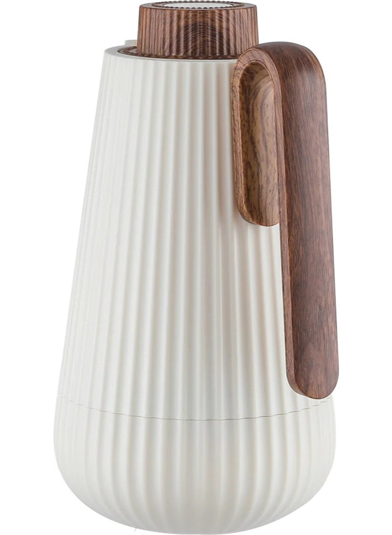 Glory Thermos, 1 liter, wooden handle, glass interior, pusher - wooden beige - Image 2
