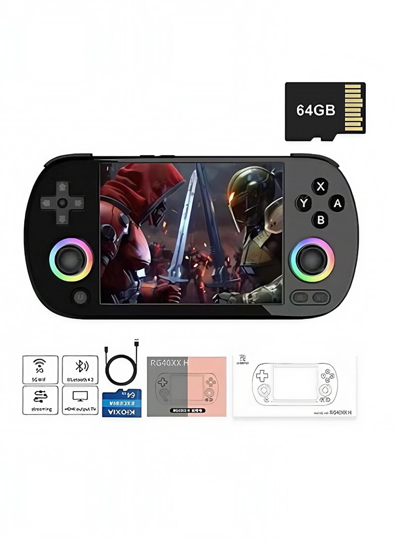 ANBERNIC  RG40XX H Retro Handheld Game Consoles 64 TF Card Preloaded Games 5000+ Portable Gaming Console Linux 64-bit System 4.0'' IPS Screen WiFi Bluetooth HD and TV Output Black - Image 1