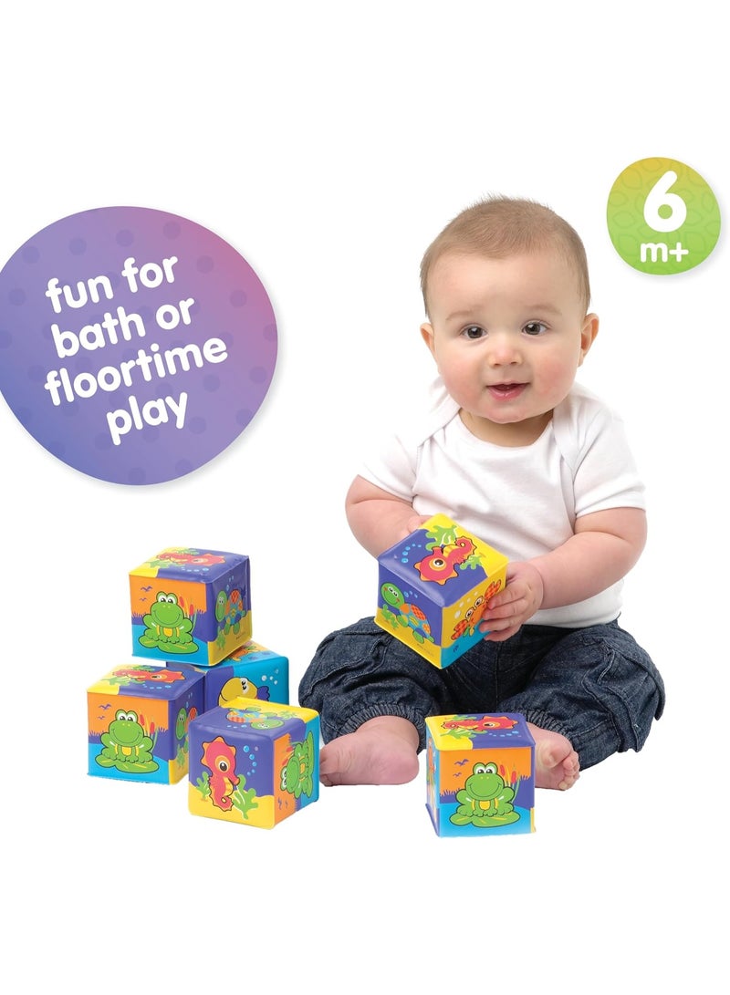 playgro Soft Blocks for Baby, 6-Piece Stacking Block Set with Colorful Illustrations, Soft & Quiet for Bath or Floor Play - Image 3