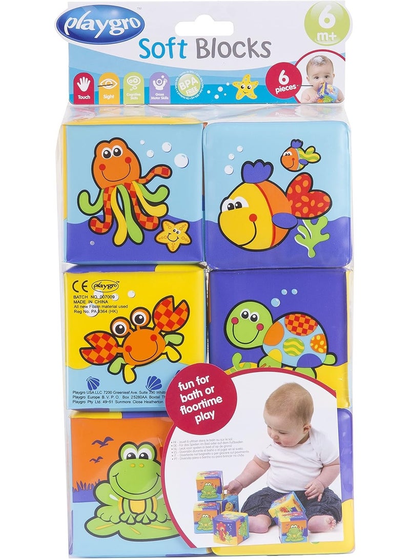 playgro Soft Blocks for Baby, 6-Piece Stacking Block Set with Colorful Illustrations, Soft & Quiet for Bath or Floor Play - Image 4