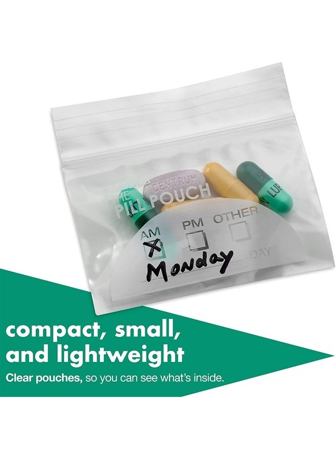 MEDca أكياس حبوب الدواء - (عبوة من 400 قطعة) 3" x 2.75" - خالية من مادة BPA، أكياس بلاستيكية يمكن التخلص منها بسحاب لتخزين حبوب الدواء، أكياس تخزين يومية لتنظيم الأدوية أثناء السفر صباحًا ومساءً، أفضل أكياس شفافة قابلة لإعادة الاستخدام مع ملصقات قابلة للكتابة عليها - Image 3