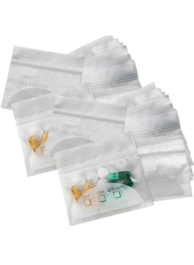 MEDca أكياس حبوب الدواء - (عبوة من 400 قطعة) 3" x 2.75" - خالية من مادة BPA، أكياس بلاستيكية يمكن التخلص منها بسحاب لتخزين حبوب الدواء، أكياس تخزين يومية لتنظيم الأدوية أثناء السفر صباحًا ومساءً، أفضل أكياس شفافة قابلة لإعادة الاستخدام مع ملصقات قابلة للكتابة عليها - Image 1
