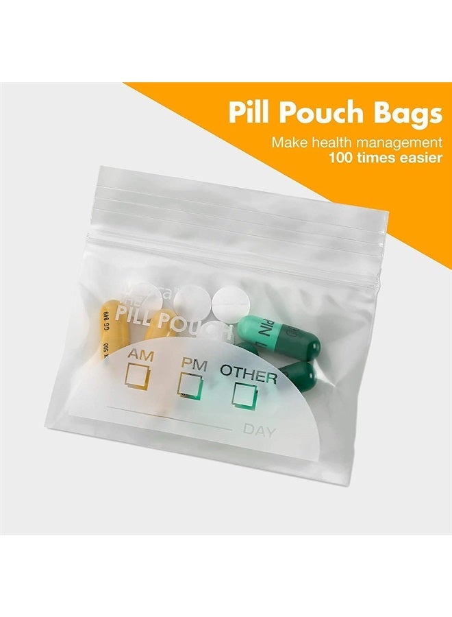 MEDca أكياس حبوب الدواء - (عبوة من 400 قطعة) 3" x 2.75" - خالية من مادة BPA، أكياس بلاستيكية يمكن التخلص منها بسحاب لتخزين حبوب الدواء، أكياس تخزين يومية لتنظيم الأدوية أثناء السفر صباحًا ومساءً، أفضل أكياس شفافة قابلة لإعادة الاستخدام مع ملصقات قابلة للكتابة عليها - Image 2