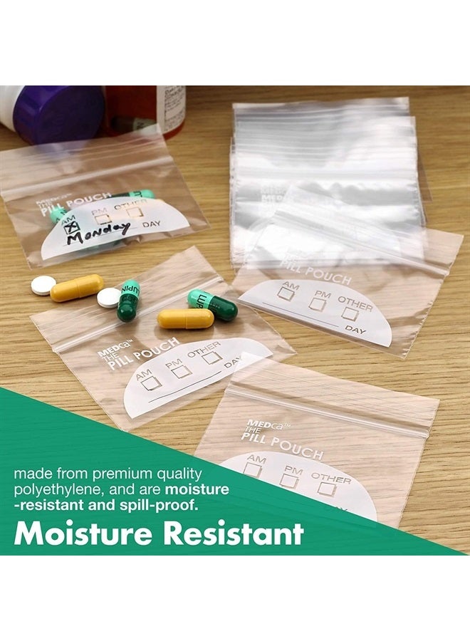 MEDca أكياس حبوب الدواء - (عبوة من 400 قطعة) 3" x 2.75" - خالية من مادة BPA، أكياس بلاستيكية يمكن التخلص منها بسحاب لتخزين حبوب الدواء، أكياس تخزين يومية لتنظيم الأدوية أثناء السفر صباحًا ومساءً، أفضل أكياس شفافة قابلة لإعادة الاستخدام مع ملصقات قابلة للكتابة عليها - Image 5