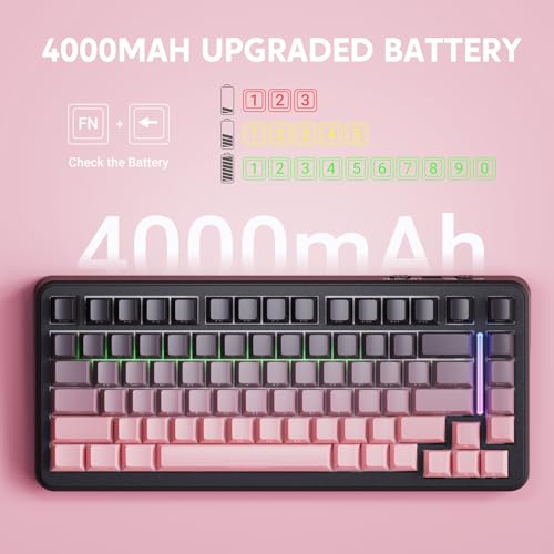 MAMBASNAKE ATTACK SHARK M86 82 Keys Wireless Mechanical Keyboard, 75% Gasket Hot Swappable Custom Keyboard, Side Printed PBT Keycaps, RGB Backlit, Pre-lubed Switches, BT/2.4GHz/ Wired Mechanical Gaming Keyboard - Image 5