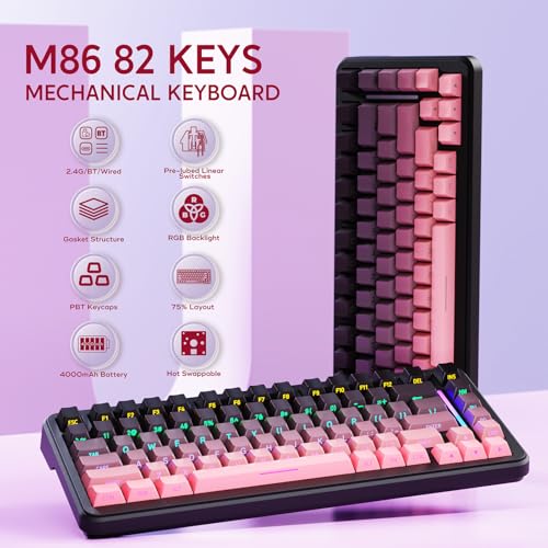 MAMBASNAKE ATTACK SHARK M86 82 Keys Wireless Mechanical Keyboard, 75% Gasket Hot Swappable Custom Keyboard, Side Printed PBT Keycaps, RGB Backlit, Pre-lubed Switches, BT/2.4GHz/ Wired Mechanical Gaming Keyboard - Image 2