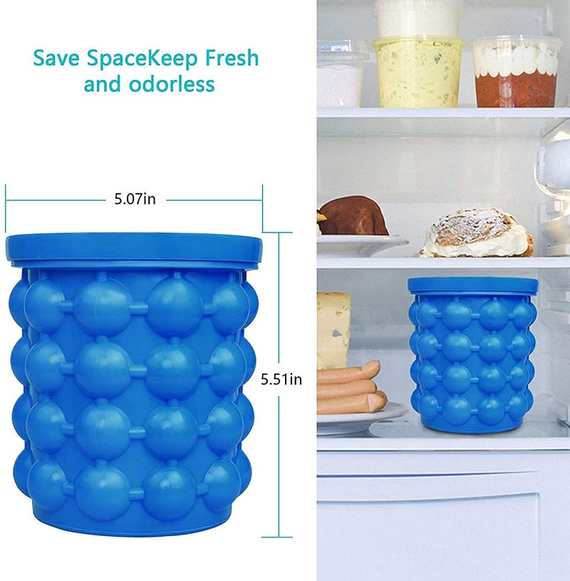 Styxon Ice Cube Mold Ice Trays, Large Silicone Ice Bucket, (2 In 1) Ice Cube Maker, Round,Portable,For Frozen Whiskey, Cocktail, Beverages - Blue - Image 3