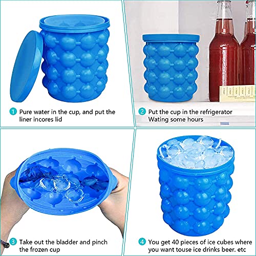 Styxon Ice Cube Mold Ice Trays, Large Silicone Ice Bucket, (2 In 1) Ice Cube Maker, Round,Portable,For Frozen Whiskey, Cocktail, Beverages - Blue - Image 4