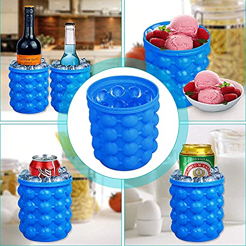 Styxon Ice Cube Mold Ice Trays, Large Silicone Ice Bucket, (2 In 1) Ice Cube Maker, Round,Portable,For Frozen Whiskey, Cocktail, Beverages - Blue - Image 5