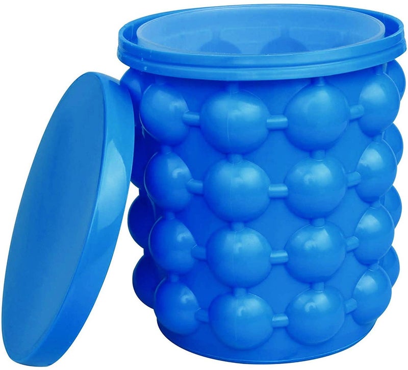 Styxon Ice Cube Mold Ice Trays, Large Silicone Ice Bucket, (2 In 1) Ice Cube Maker, Round,Portable,For Frozen Whiskey, Cocktail, Beverages - Blue - Image 1