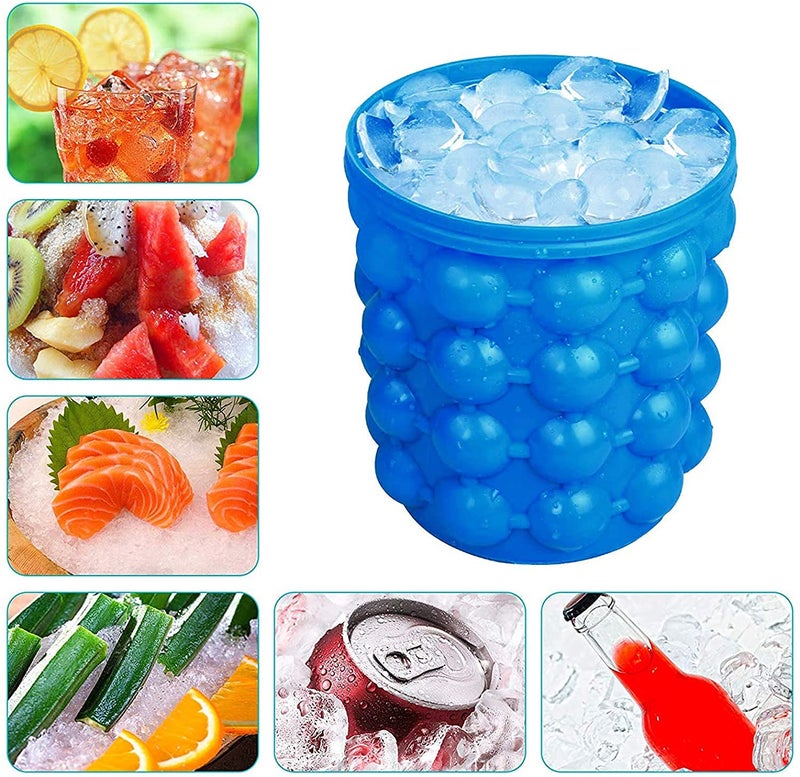 Styxon Ice Cube Mold Ice Trays, Large Silicone Ice Bucket, (2 In 1) Ice Cube Maker, Round,Portable,For Frozen Whiskey, Cocktail, Beverages - Blue - Image 2