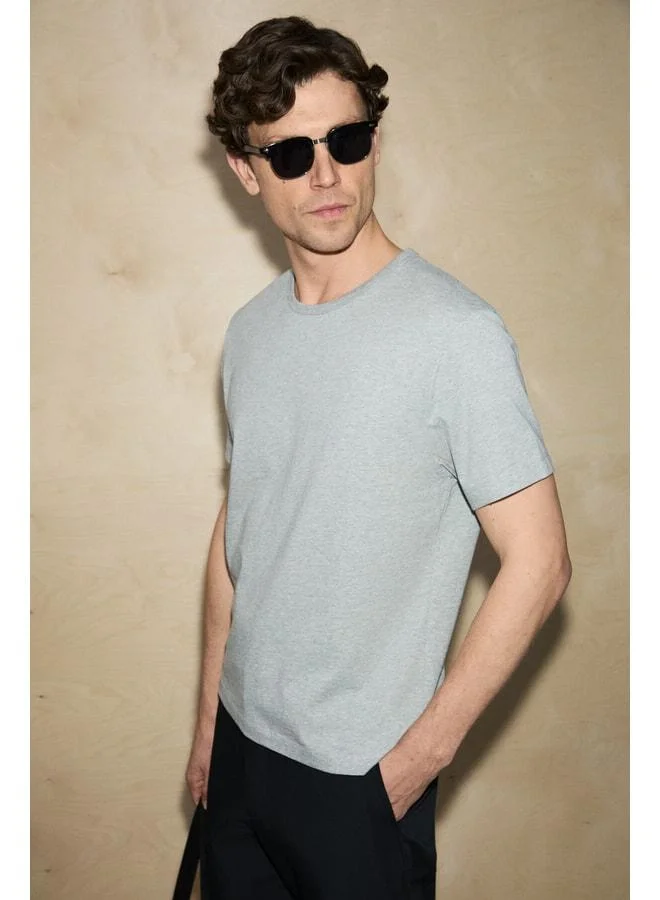 Grimelange AXION Men's 100% Organic Cotton Round Neck Regular Fit Gingham T-Shirt.