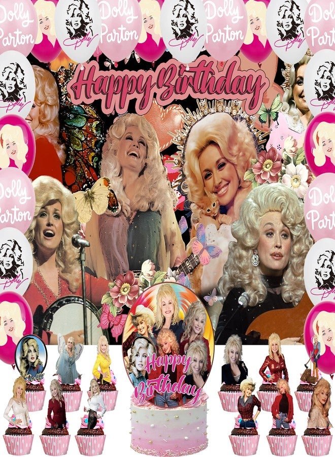 PINUO Singer Party Decorations, Include Singer Party Backdrop 5 x 3 FT, Latex Balloons, Cake Topper for Parton Singer Fans Birthday Party Merch - Image 2