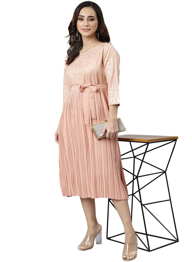 Janasya Women's Peach Crepe Botanical Printed Flared Kurta (JNE3978-KR-XS) - Image 2