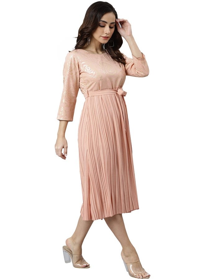 Janasya Women's Peach Crepe Botanical Printed Flared Kurta (JNE3978-KR-XS) - Image 4