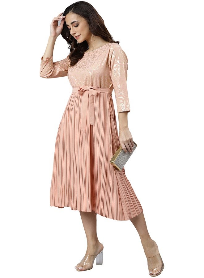 Janasya Women's Peach Crepe Botanical Printed Flared Kurta (JNE3978-KR-XS) - Image 5