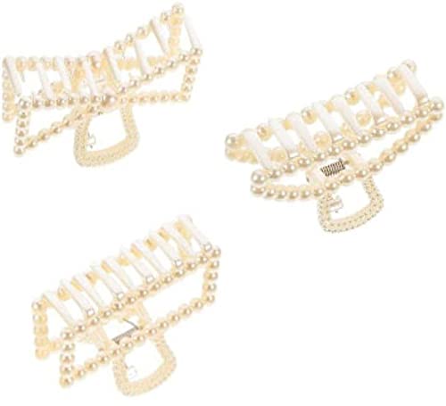 DENICRAAS Pearl Hair Claw, Hair Clips, Cute Hair Claw for Girls, Clamp Clip 3P (Random Designs) Hair Claw, White, Pack of 1 - Image 2