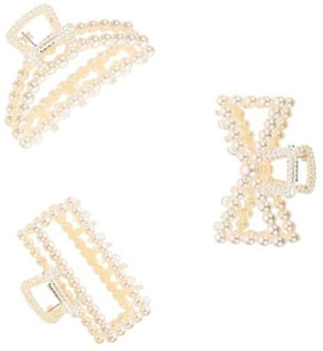 DENICRAAS Pearl Hair Claw, Hair Clips, Cute Hair Claw for Girls, Clamp Clip 3P (Random Designs) Hair Claw, White, Pack of 1 - Image 1