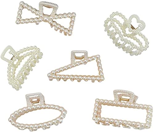 DENICRAAS Pearl Hair Claw, Hair Clips, Cute Hair Claw for Girls, Clamp Clip 3P (Random Designs) Hair Claw, White, Pack of 1 - Image 3