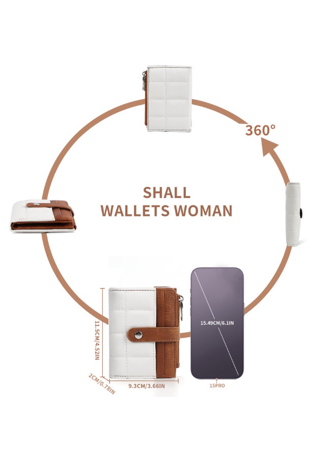 SHABILI Women PU Multi-Pocket Quilted Wallet Wrist Bag, Ladies Card Holder Passport Organizer with Snap Zipper, RFID Blocking Tote Bags Small Bag Accessory for Teen Youth Daily Business Travel (White Brown) - Image 5