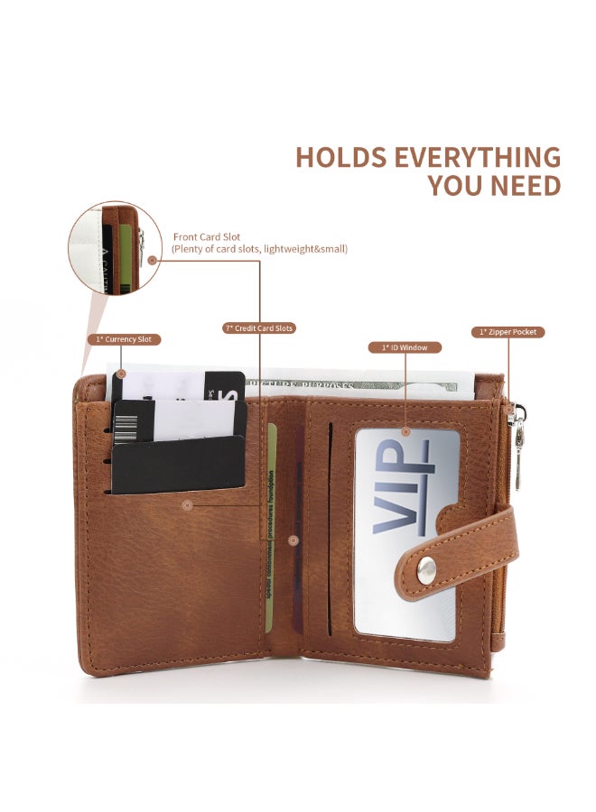 SHABILI Women PU Multi-Pocket Quilted Wallet Wrist Bag, Ladies Card Holder Passport Organizer with Snap Zipper, RFID Blocking Tote Bags Small Bag Accessory for Teen Youth Daily Business Travel (White Brown) - Image 3