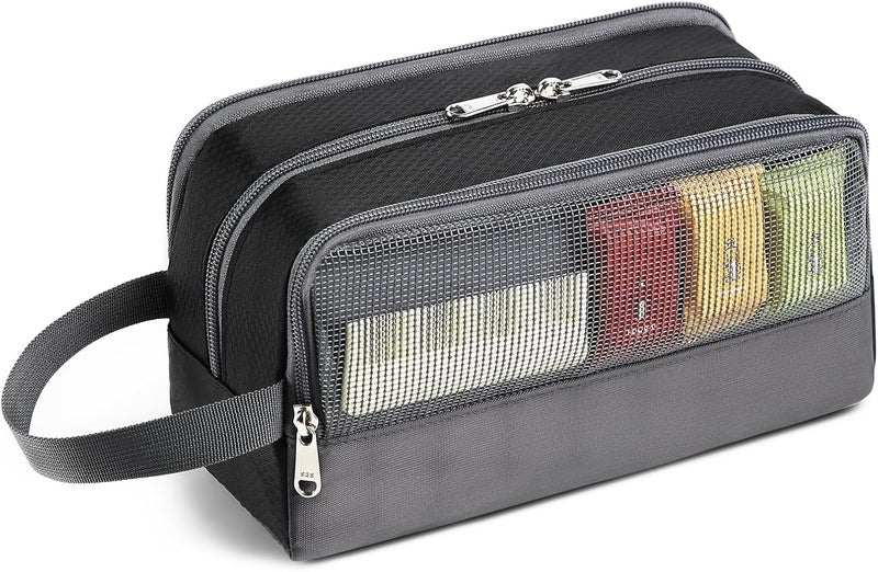 Yeiotsy Travel Toiletry Bag for Men - Ultra-thin Dopp Kit with Mesh Pockets, Compact Shaving Organizer for Gym/Camping/Hiking (Black) - Image 3
