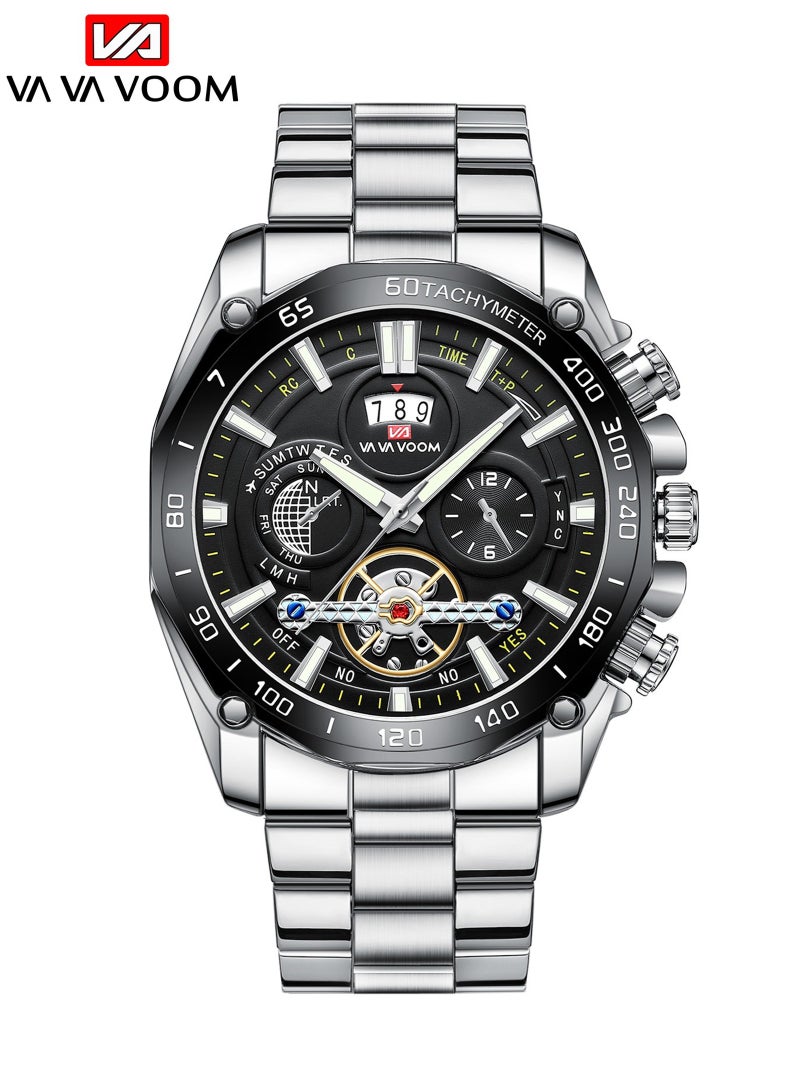 VA VA VOOM Men's Fashion Waterproof Stainless Steel Analog Quartz Watch - Silver - Image 1