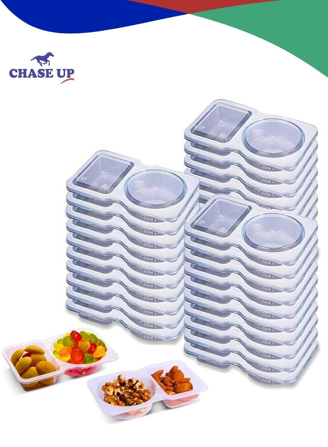 Chase Up 30PCS Double Compartment Condiment Container Reusable Snack Container 2 Leakproof Condiment Containers With Lids Snack Pack Sauce Containers Clear Pots (30pcs) - Image 1
