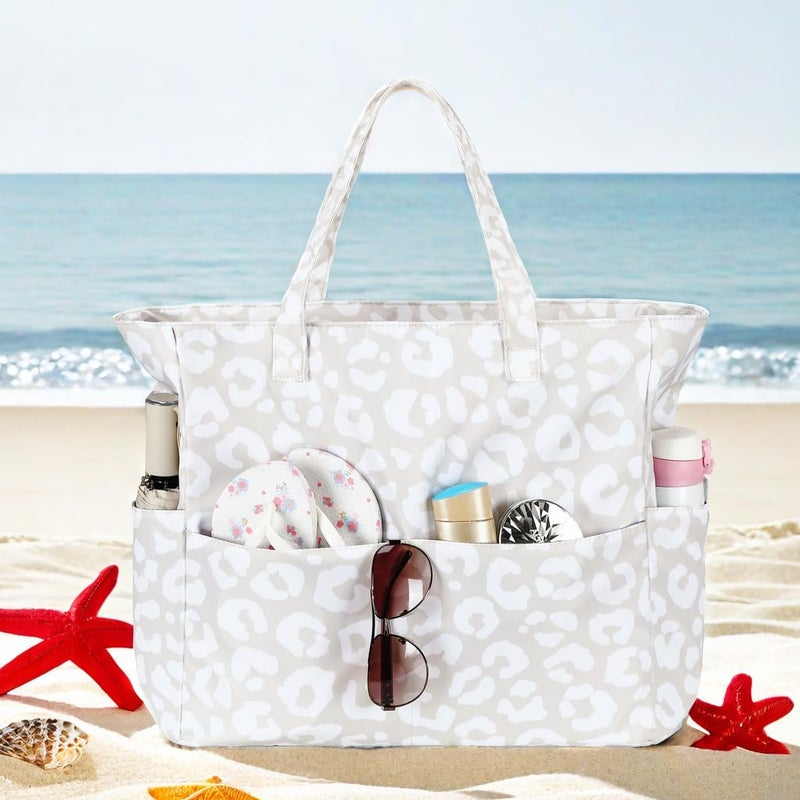 LEDAOU Large Beach Tote Bag Women Waterproof Sandproof Zipper Beach Tote Bag for Pool Gym Grocery Travel with Wet Pocket - Image 3