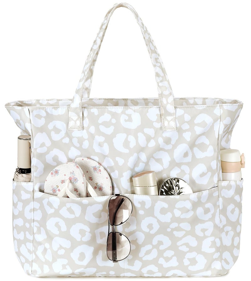 LEDAOU Large Beach Tote Bag Women Waterproof Sandproof Zipper Beach Tote Bag for Pool Gym Grocery Travel with Wet Pocket - Image 1