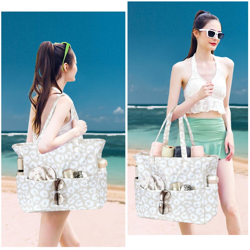 LEDAOU Large Beach Tote Bag Women Waterproof Sandproof Zipper Beach Tote Bag for Pool Gym Grocery Travel with Wet Pocket - Image 4