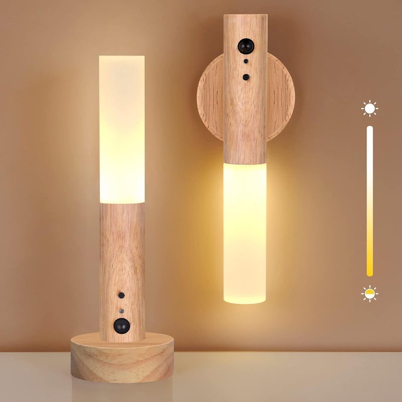 VAKTAVYA USB Rechargeable Wall Light Wood Indoor with Motion Sensor Induction Battery LED Wall Lamp Warm White Magnetic Bed Lamp for Living Room Bedroom Staircase HallwayMulti Color - Image 2