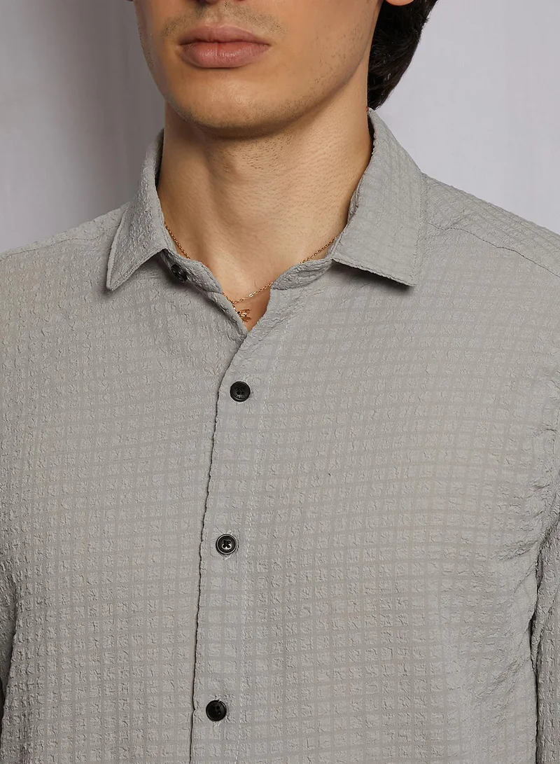 CAHOOT  Men's Ash Grey Cubic-Seersucker Shirt for Men | Best Price UAE
