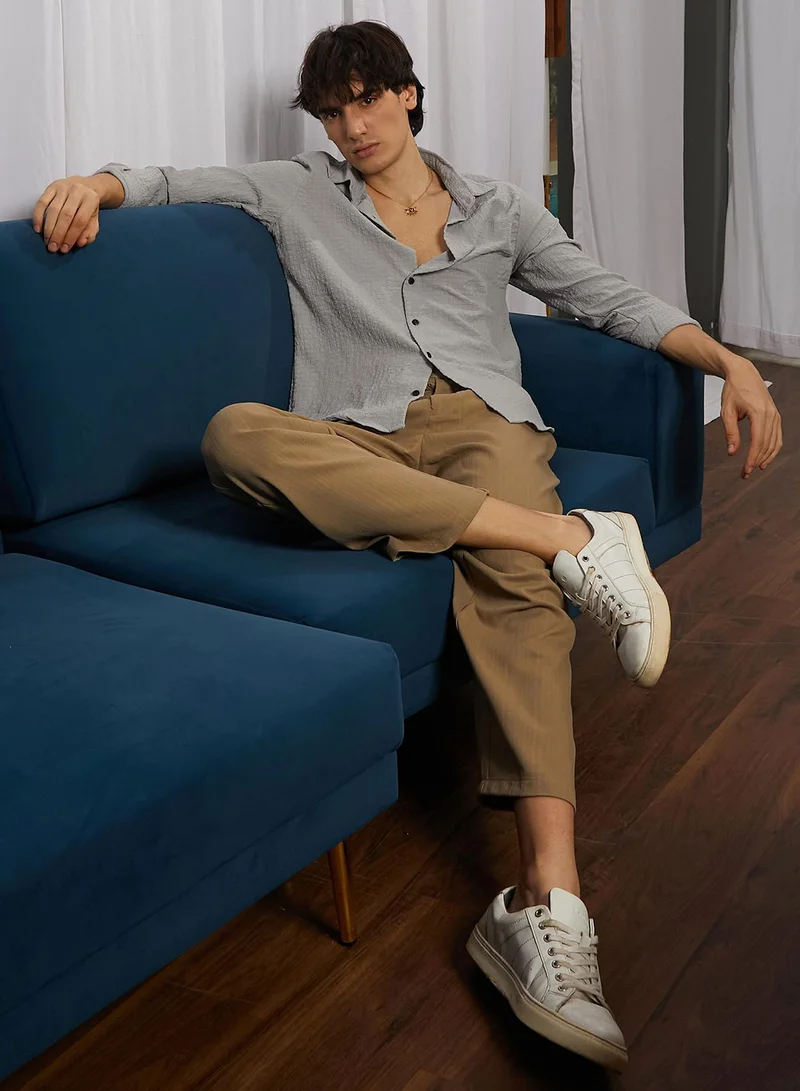 CAHOOT  Men's Ash Grey Cubic-Seersucker Shirt for Men | Best Price UAE