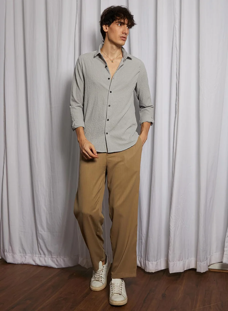 CAHOOT  Men's Ash Grey Cubic-Seersucker Shirt for Men | Best Price UAE