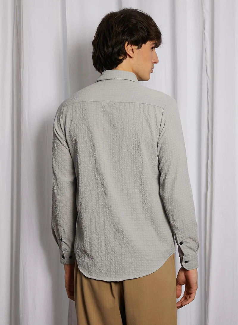 CAHOOT  Men's Ash Grey Cubic-Seersucker Shirt for Men | Best Price UAE