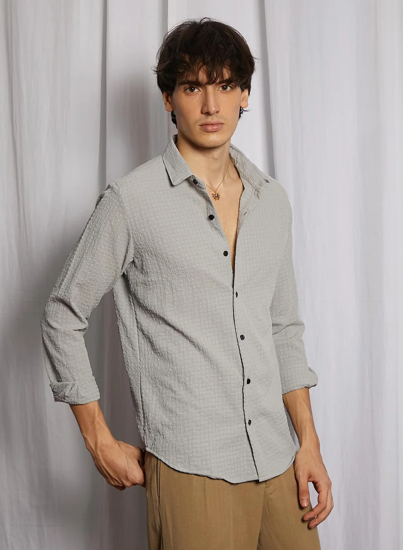 CAHOOT  Men's Ash Grey Cubic-Seersucker Shirt for Men | Best Price UAE