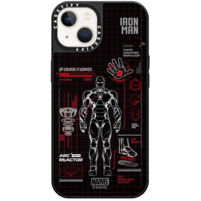 Casetify Mirror iPhone 13 Case 【Iron Man Co-Lab/Reflective / 4.9ft Drop Protection/Compatible with Magsafe】 - Iron Man Blue Print Tech - Red - Silver on Black - Image 1