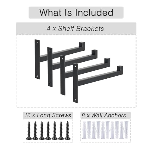 OVOV 4 Pcs Heavy Duty Shelf Brackets Wall Mounted Industrial Metal Shelf Supports (6", 4pcs Black) - Image 3