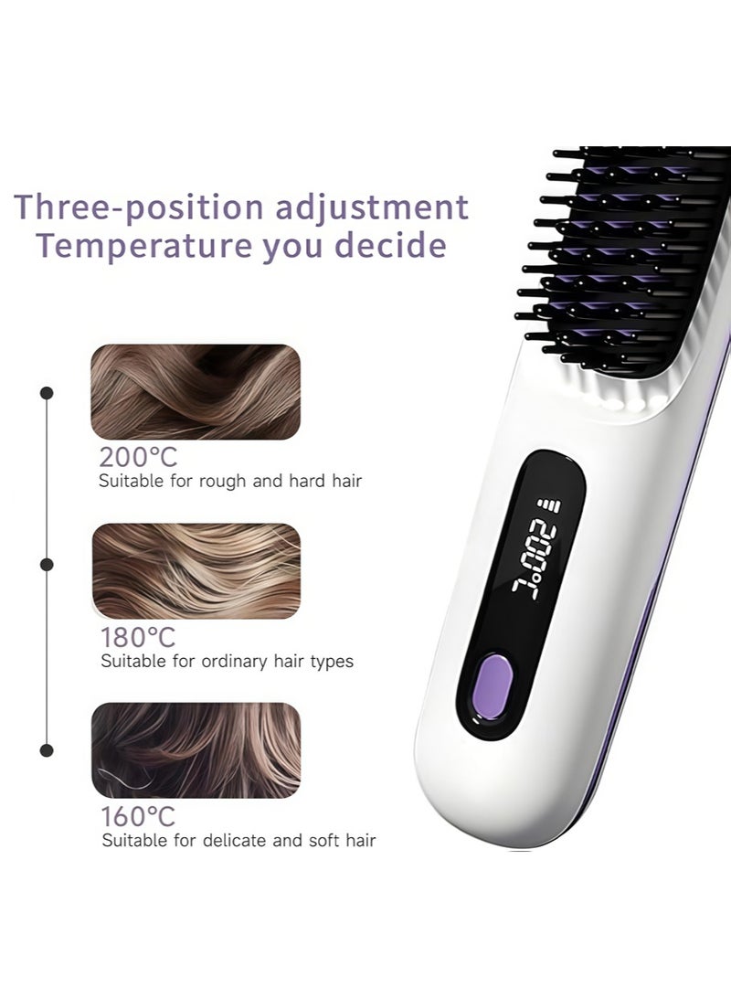 مكواة فرد شعر لاسلكية، مكواة فرد شعر أيونية سيراميكية صغيرة محمولة 2 في 1، فرشاة ساخنة سريعة التسخين في 20 ثانية و3 إعدادات لدرجة الحرارة ومضادة للحروق - Image 3