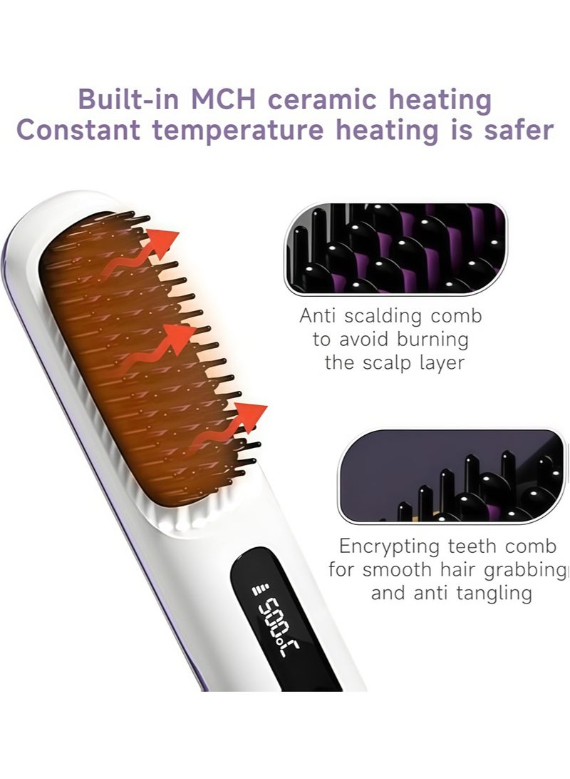 مكواة فرد شعر لاسلكية، مكواة فرد شعر أيونية سيراميكية صغيرة محمولة 2 في 1، فرشاة ساخنة سريعة التسخين في 20 ثانية و3 إعدادات لدرجة الحرارة ومضادة للحروق - Image 4