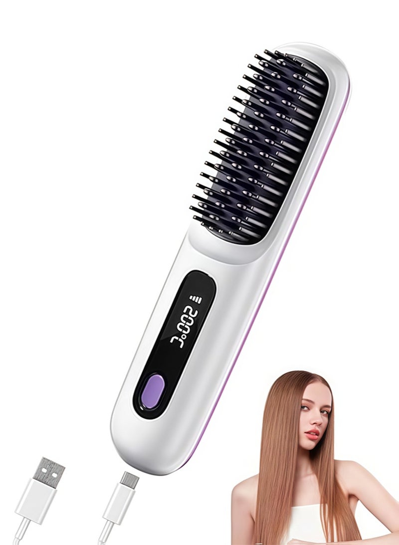 مكواة فرد شعر لاسلكية، مكواة فرد شعر أيونية سيراميكية صغيرة محمولة 2 في 1، فرشاة ساخنة سريعة التسخين في 20 ثانية و3 إعدادات لدرجة الحرارة ومضادة للحروق - Image 5