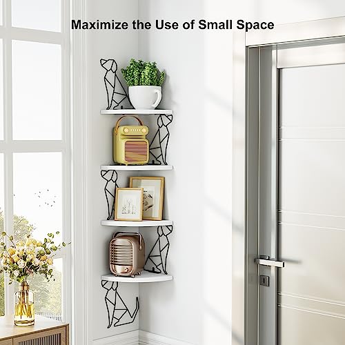 Alsonerbay White Corner Shelf Wall Mount, 4 Tier Floating Shelf for Wall Storage, Rustic Wood Shelves for Bedroom, Living Room, Bathroom, Entryway, Garage (Dog Shaped) - Image 3