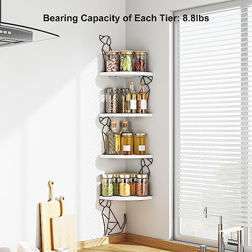 Alsonerbay White Corner Shelf Wall Mount, 4 Tier Floating Shelf for Wall Storage, Rustic Wood Shelves for Bedroom, Living Room, Bathroom, Entryway, Garage (Dog Shaped) - Image 2