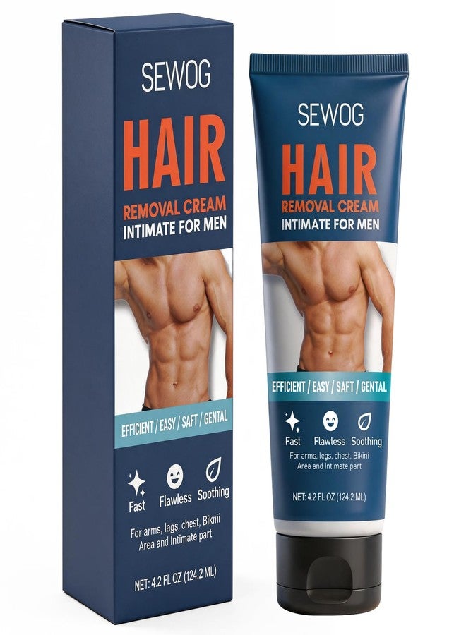 SEWOG Hair Removal Cream For Men - For Unwanted Hair in Body Legs Chest Underarms Intimate Areas, Painless Effective Flawless Soothing Easy, Gentle Formula, 4.2 FL OZ - Image 1