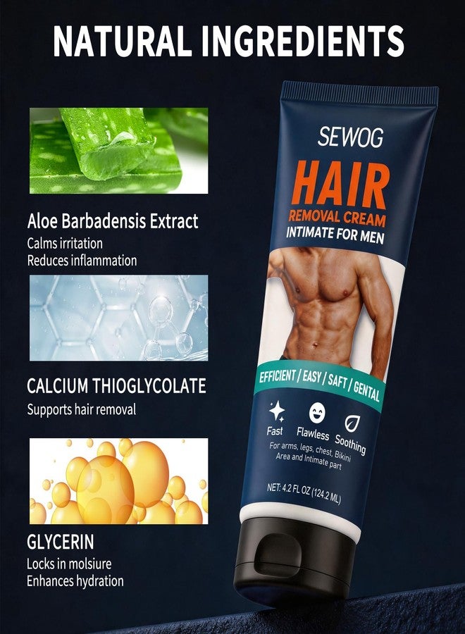 SEWOG Hair Removal Cream For Men - For Unwanted Hair in Body Legs Chest Underarms Intimate Areas, Painless Effective Flawless Soothing Easy, Gentle Formula, 4.2 FL OZ - Image 4