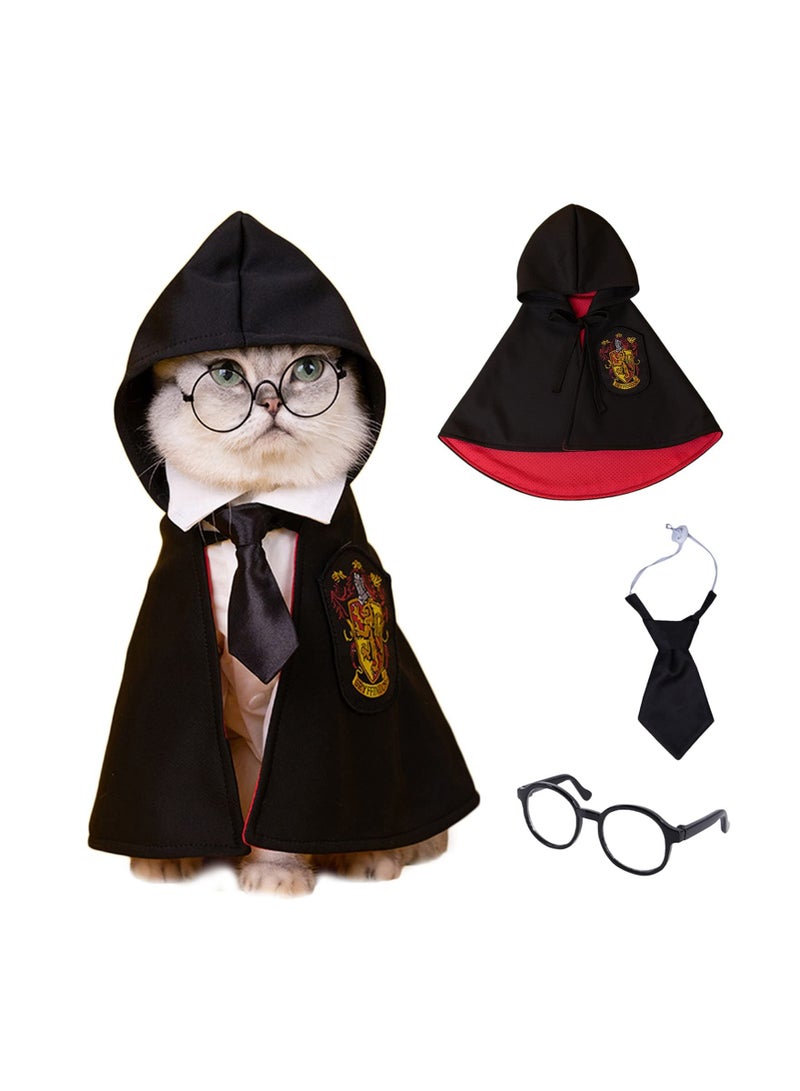 KASTWAVE Pet Costume Harry Potter Witchcraft Style Dog Cat Costumes Cape Cosplay Costume Set Wizard Pet Clothes Cute Apparel with Glasses Large Size - Image 1